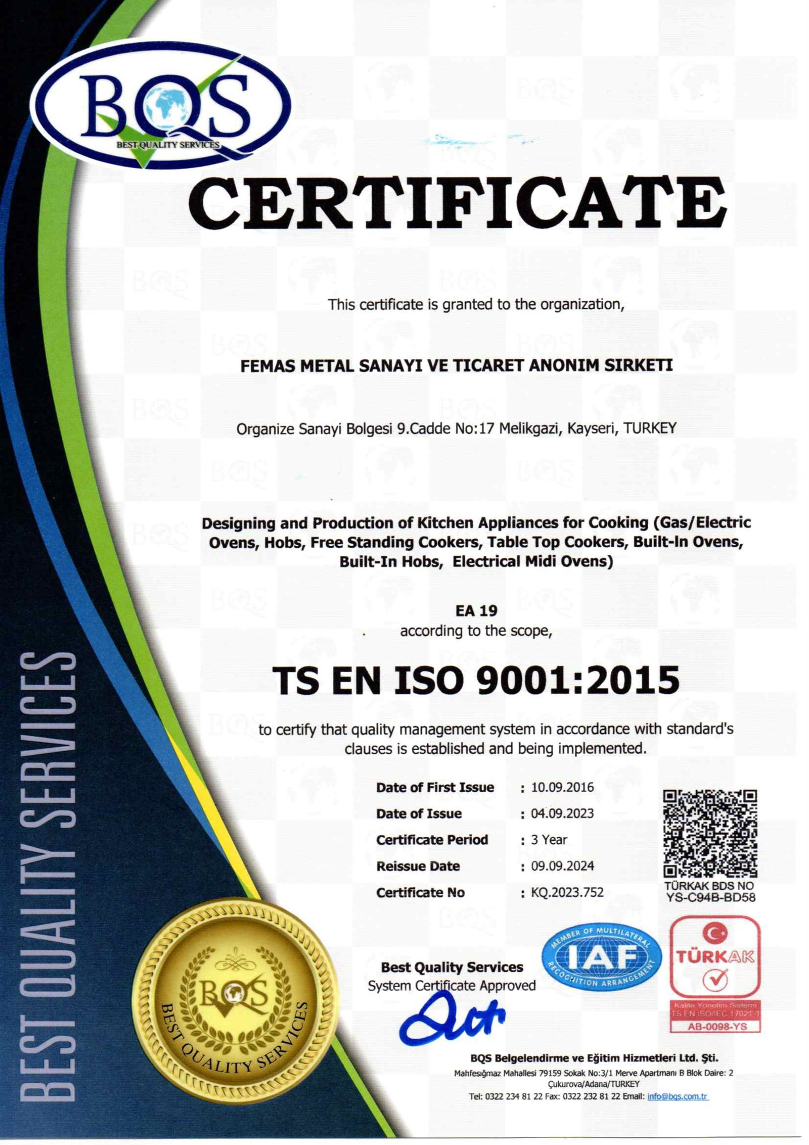 fiorenta iso9001 certificate